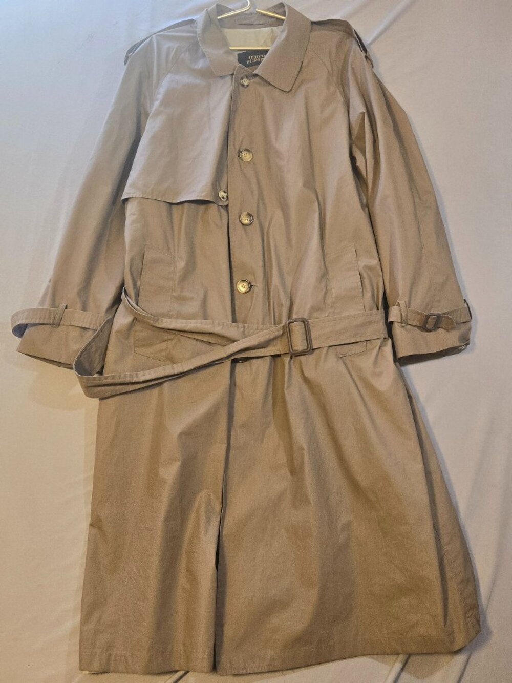 Vintage London Fog Tempo Europa Trench Coat Men 44R Tan Belted Made In Canada